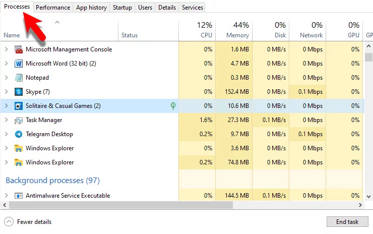 2023 06 29 19 27 55d 1 - GameForce Blog The Process tab lists all of the programs that are currently running.
