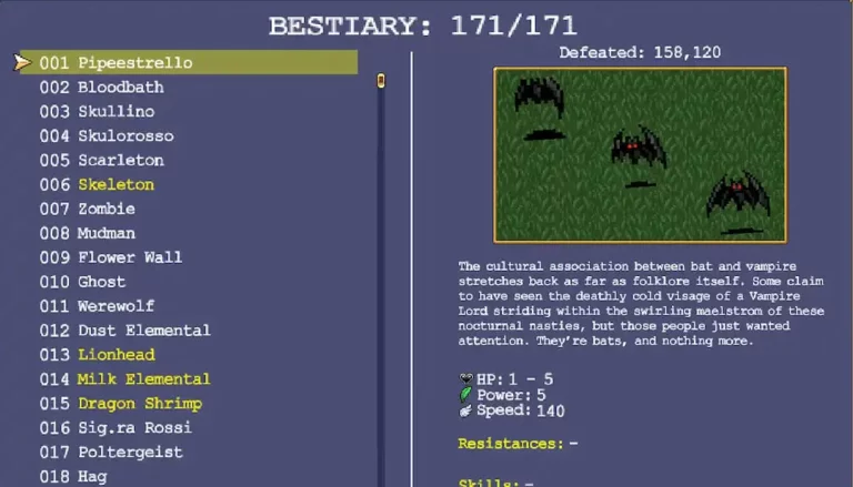 An Overview of the Vampire Survivors' Bestiary Members