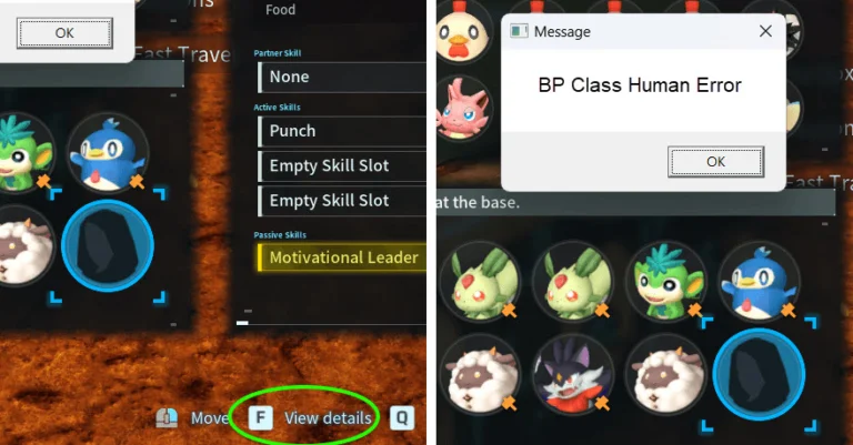 BP Class Human Error Pop Up in Palworld