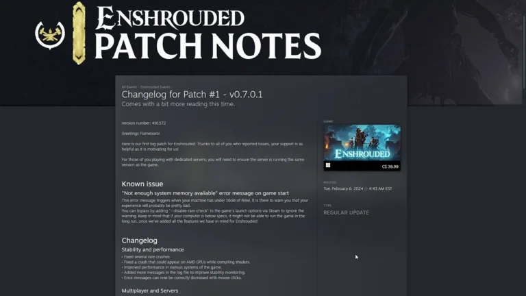 Enshrouded’s Changelog for Patch #1 - v0.7.0.1 - GameForce Blog Enshrouded’s Changelog for Patch #1 - v0.7.0.1